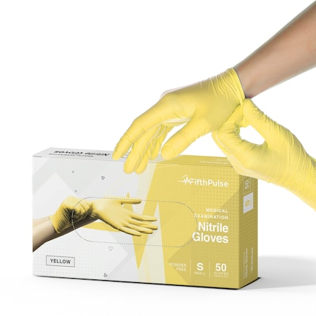 Fifthpulse FMN100, Disposable Gloves, 3 mil Palm, Nitrile, Powder-Free, S, 50 PK, Yellow FP-N-50-S-YLW